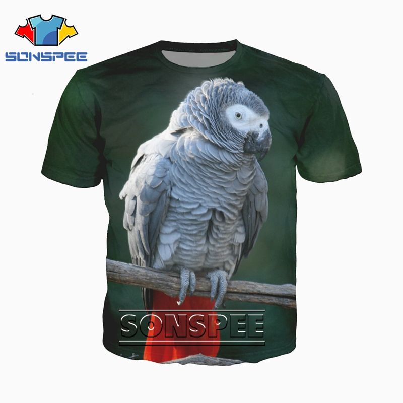 Buy Anime 3d print dj t shirt Men Women animal cute bird Short sleeve Grey parrot fashion t ...