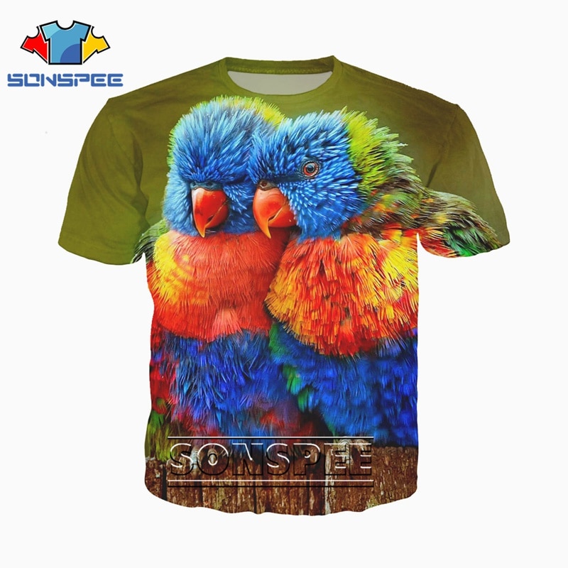 3D Printed T-Shirts Colorful Bird Feather from Wing Short Sleeve Tops Tees