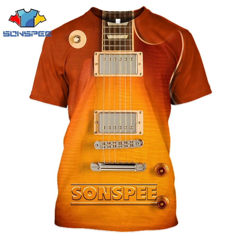 t shirt with guitar print